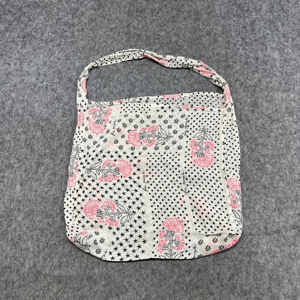 Free People Tote Bag Womens Medium White Floral Cotton Lightweight Casual Preppy